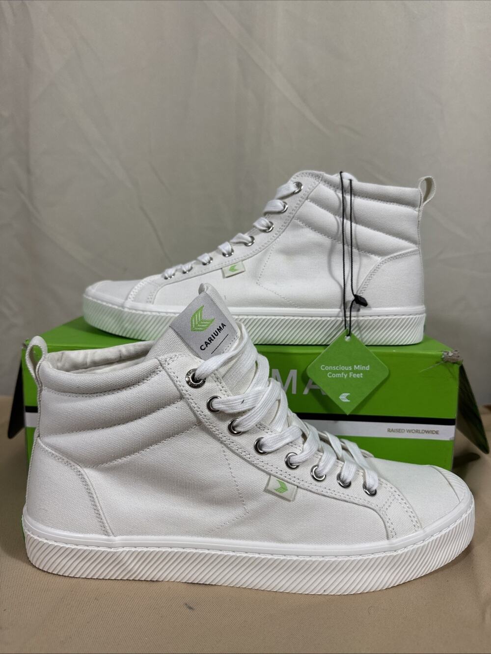Cariuma High Top Sneakers Mens 10.5 Womens 12 White Canvas Sustainable Shoes